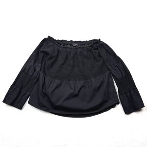 Vertigo Top Womens Small Black Smocked Off Shoulder‎ Bell Sleeve Blouse Peasant